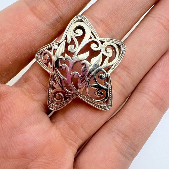 VTG Solid Sterling Silver 925 Scroll Design Star Pendant Size 1.25" Length - Picture 4 of 11